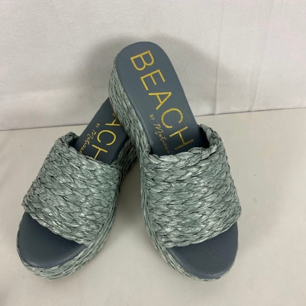 Beach by Matisse Womens Blue Woven Raffia Platform Slide Sandals Size‎ 8M